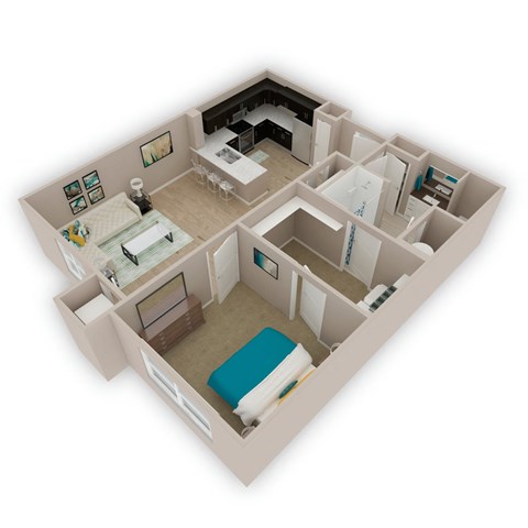 Floor plan for 1 bed, 1 bath, 770 sqft